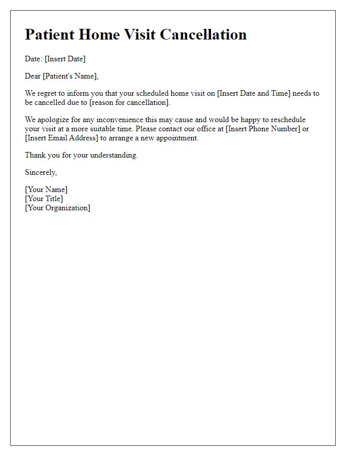 Letter template of patient home visit cancellation