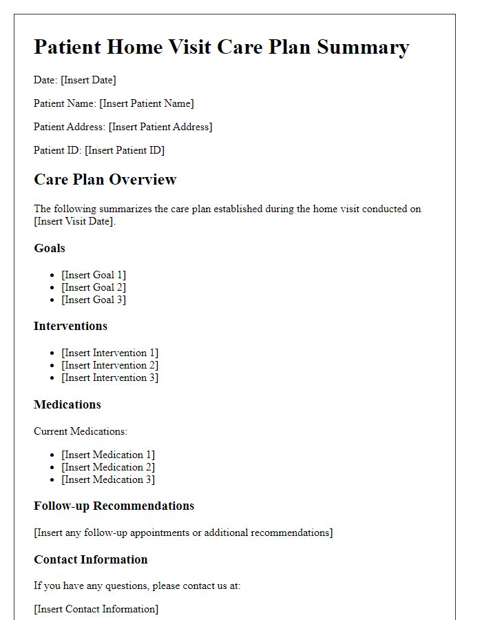 Letter template of patient home visit care plan summary