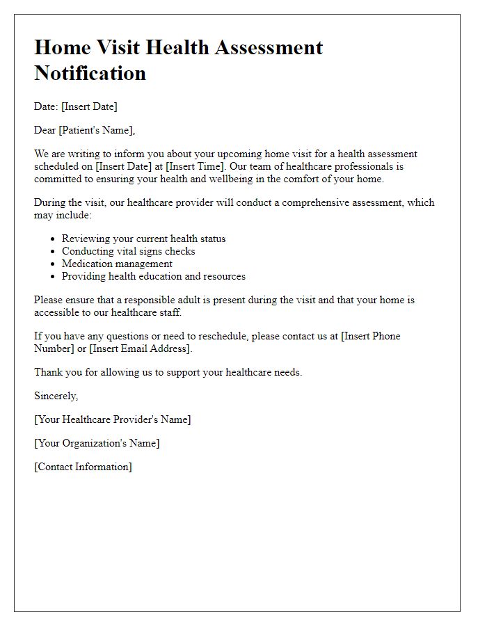 Letter template of patient home visit health assessment notification