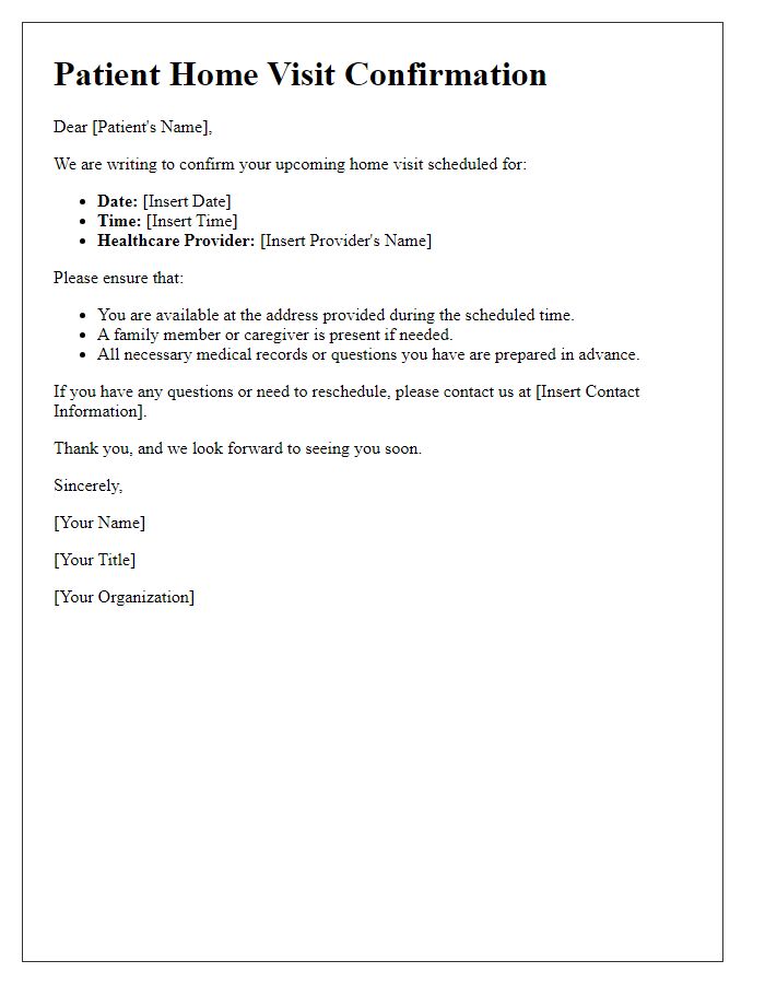 Letter template of patient home visit logistical details