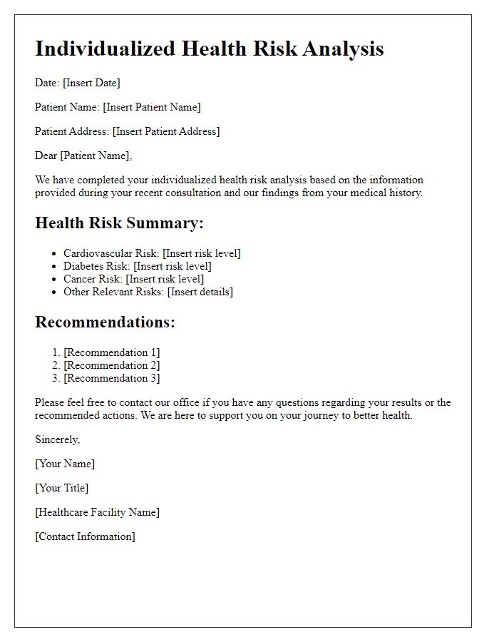 Letter template of individualized health risk analysis for patients