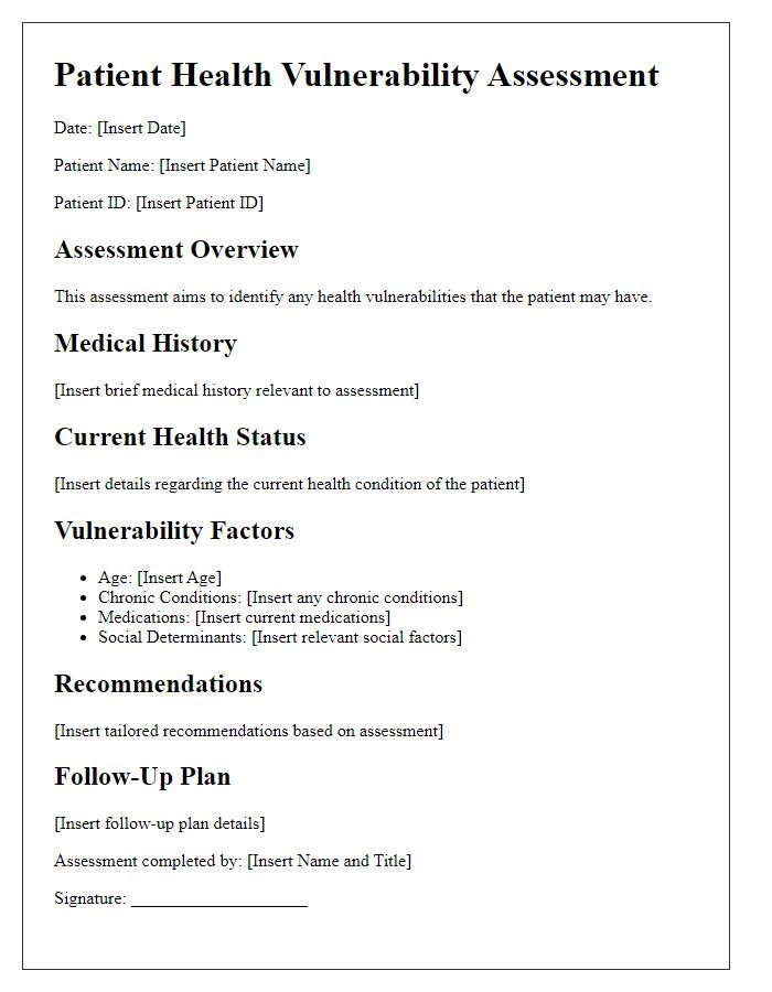 Letter template of patient health vulnerability assessment