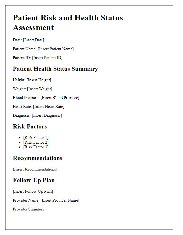 Letter template of patient risk and health status assessment