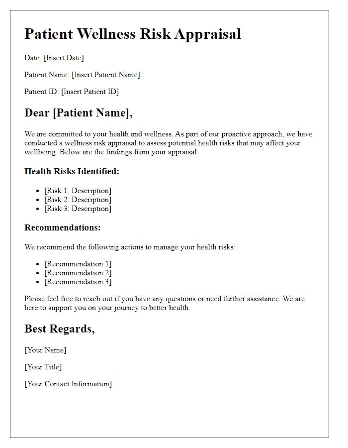 Letter template of patient wellness risk appraisal