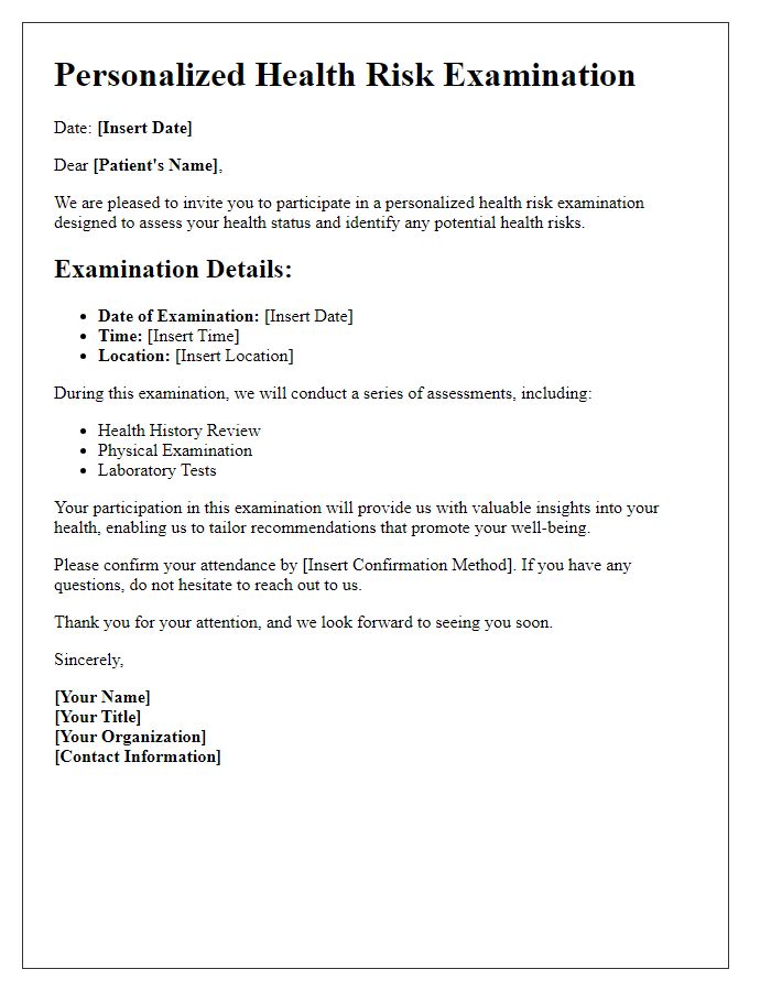 Letter template of personalized health risk examination