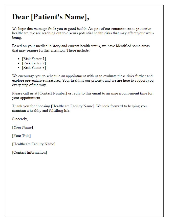 Letter template of proactive health risk identification for patients
