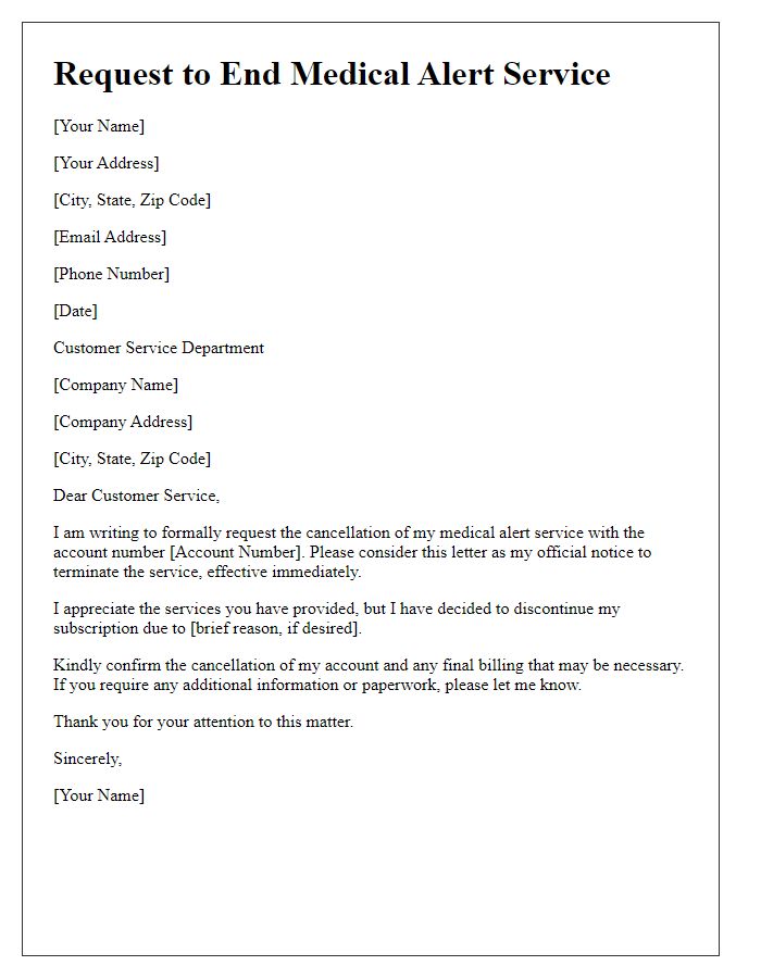 Letter template of request to end medical alert service