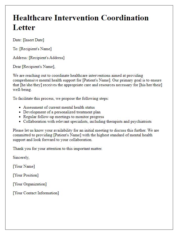 Letter template of healthcare intervention coordination for mental health support