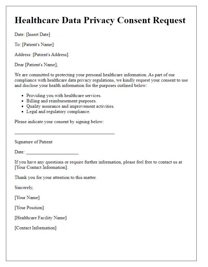 Letter template of healthcare data privacy consent request