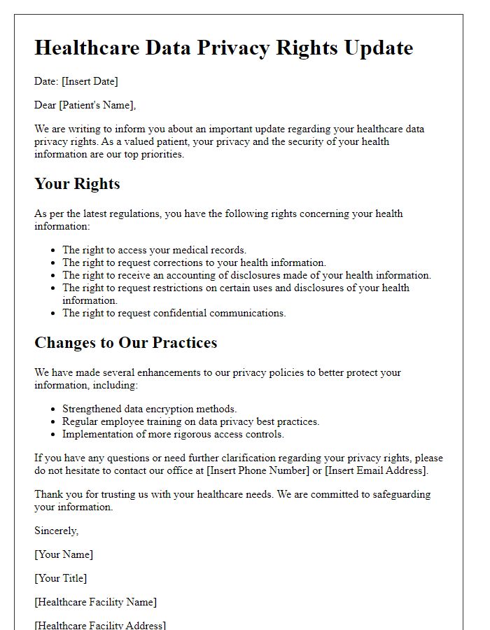 Letter template of healthcare data privacy rights update