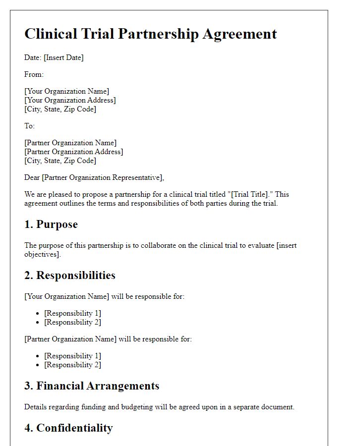 Letter template of clinical trial partnership agreement