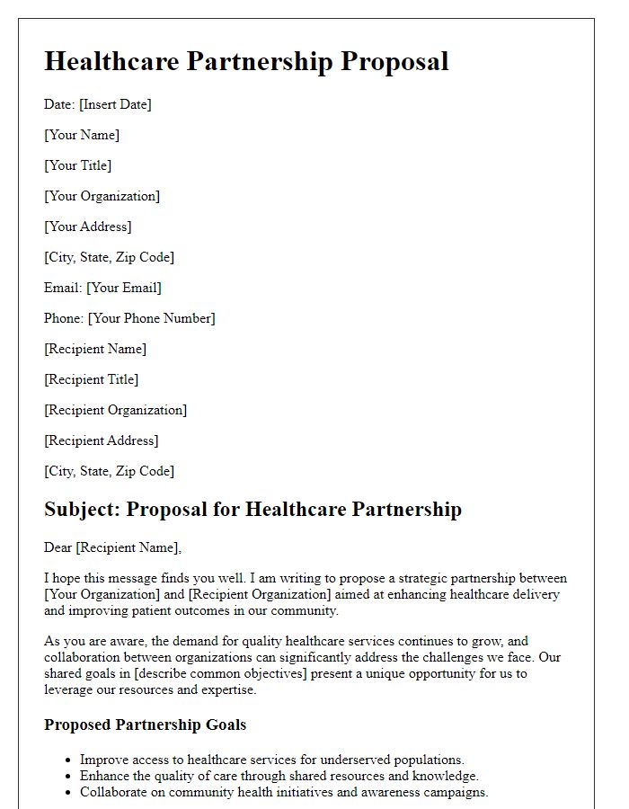 Letter template of healthcare partnership proposal