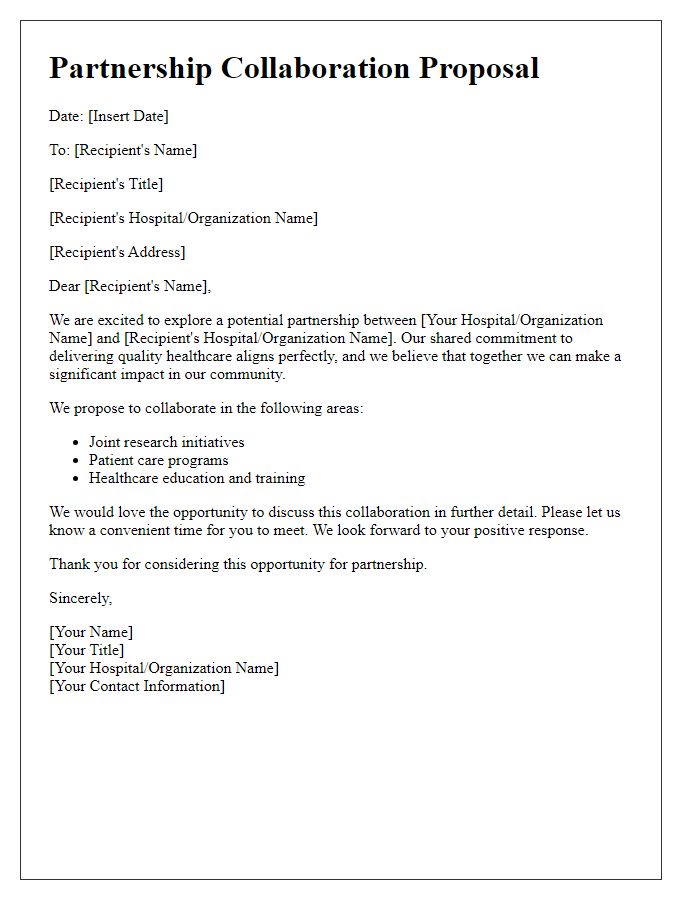 Letter template of hospital partnership collaboration