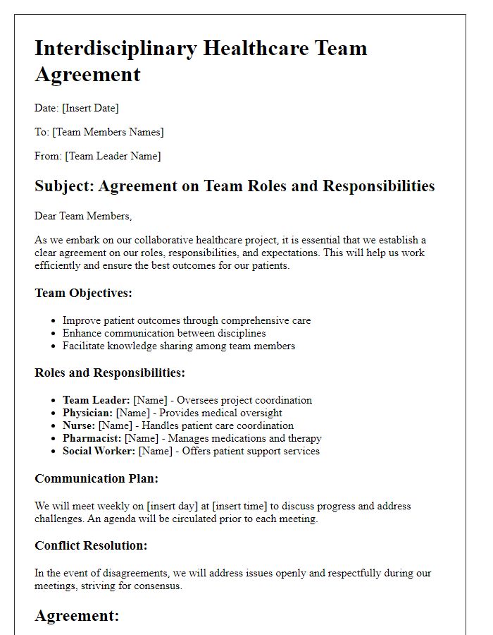 Letter template of interdisciplinary healthcare team agreement