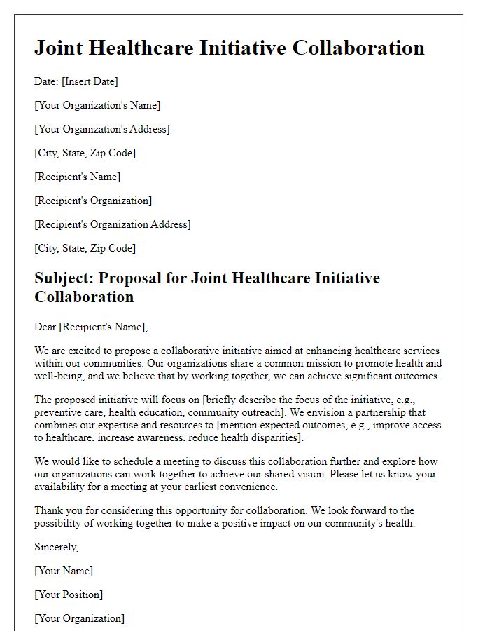 Letter template of joint healthcare initiative collaboration