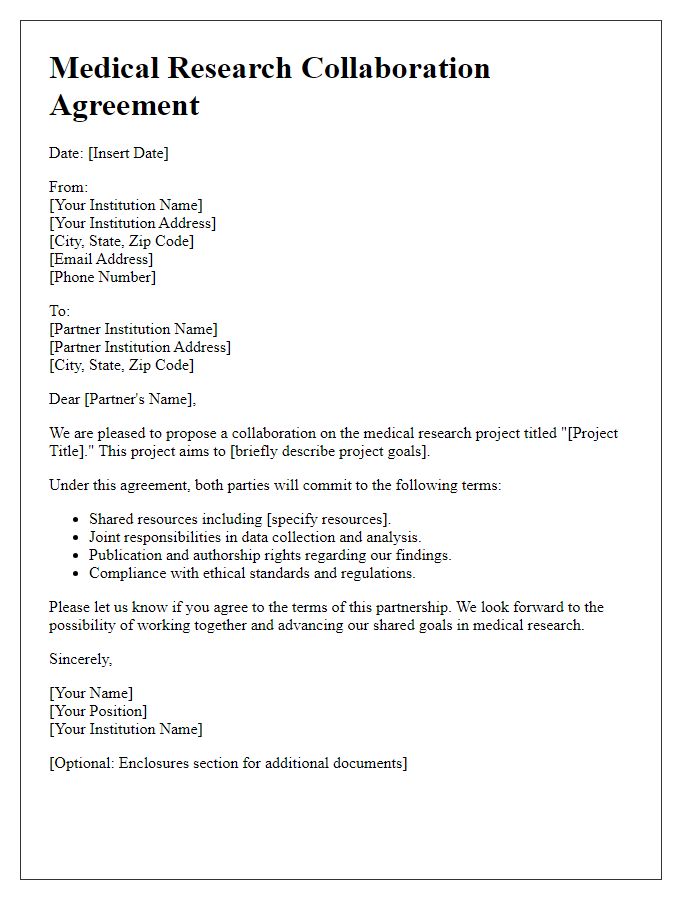 Letter template of medical research collaboration agreement