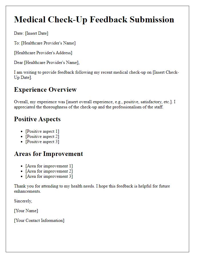 Letter template of medical check-up feedback submission