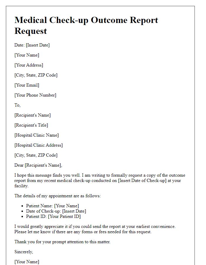 Letter template of medical check-up outcome report request