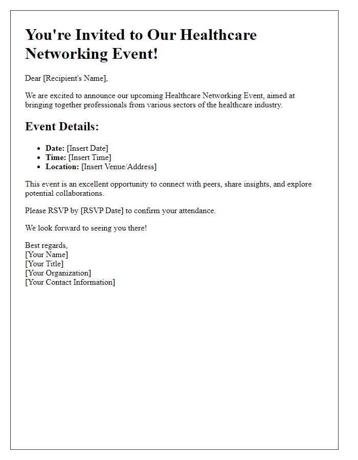 Letter template of healthcare networking event announcement