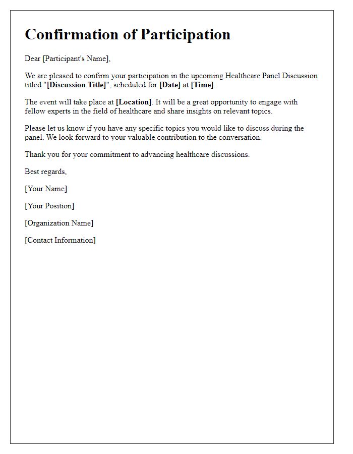 Letter template of healthcare panel discussion confirmation