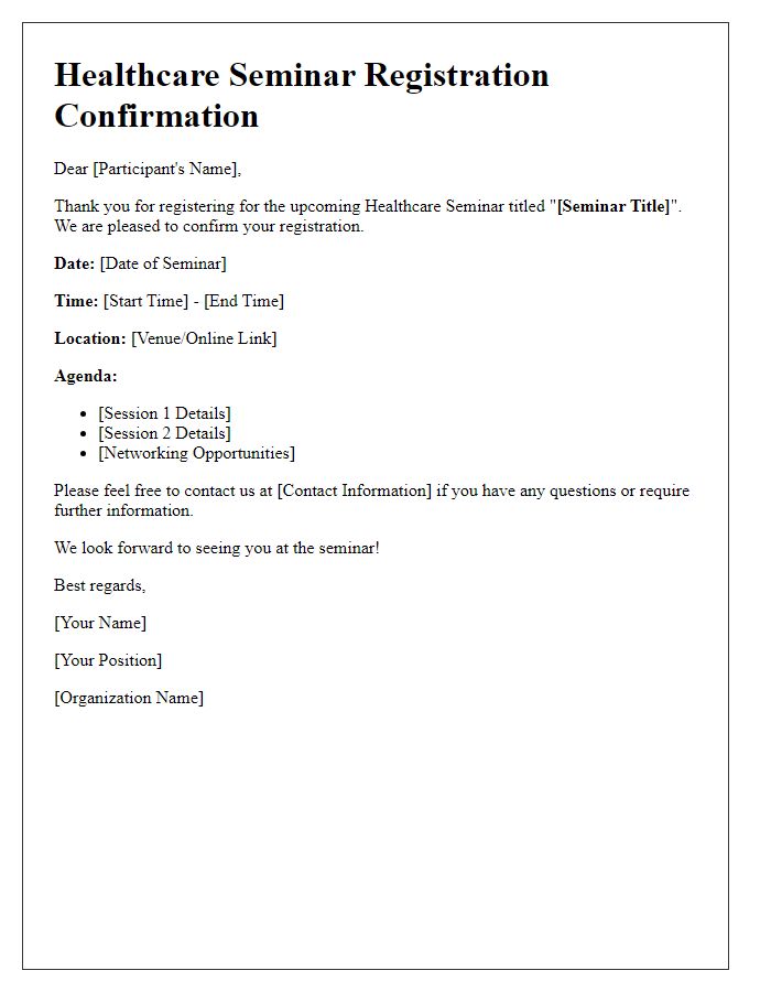 Letter template of healthcare seminar registration