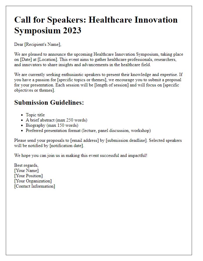 Letter template of healthcare symposium call for speakers