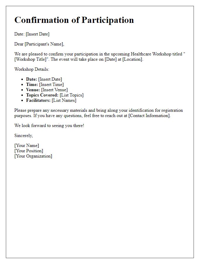 Letter template of healthcare workshop participation