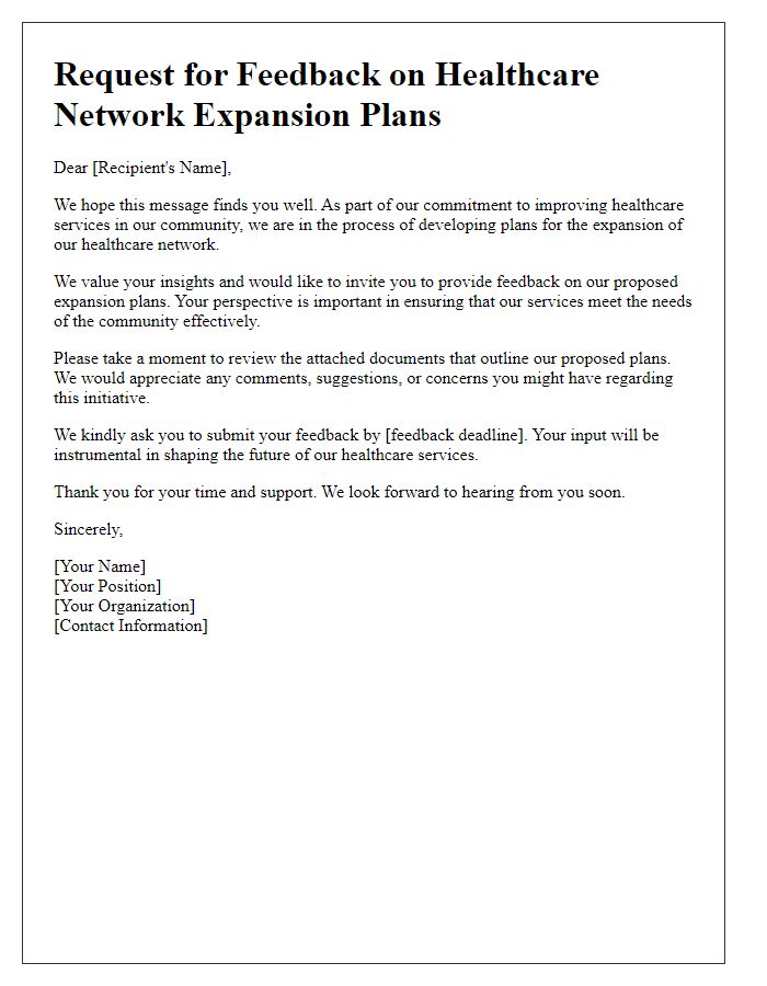 Letter template of feedback request on healthcare network expansion plans