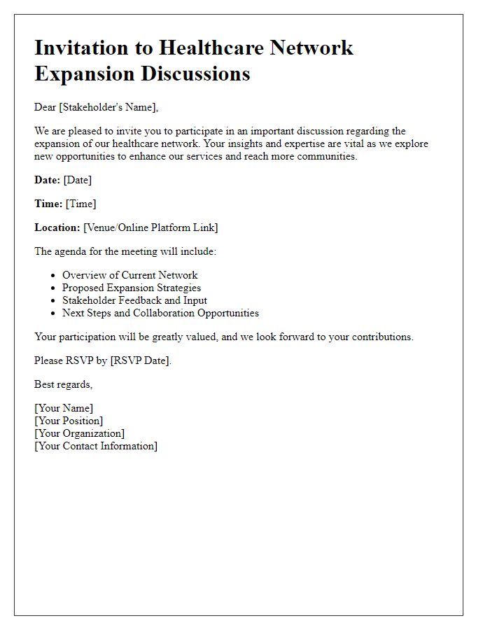 Letter template of invitation to stakeholders for healthcare network expansion discussions