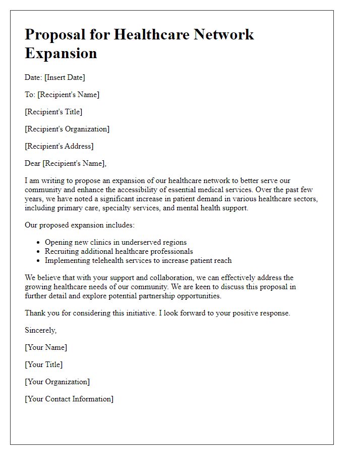 Letter template of proposal for healthcare network expansion