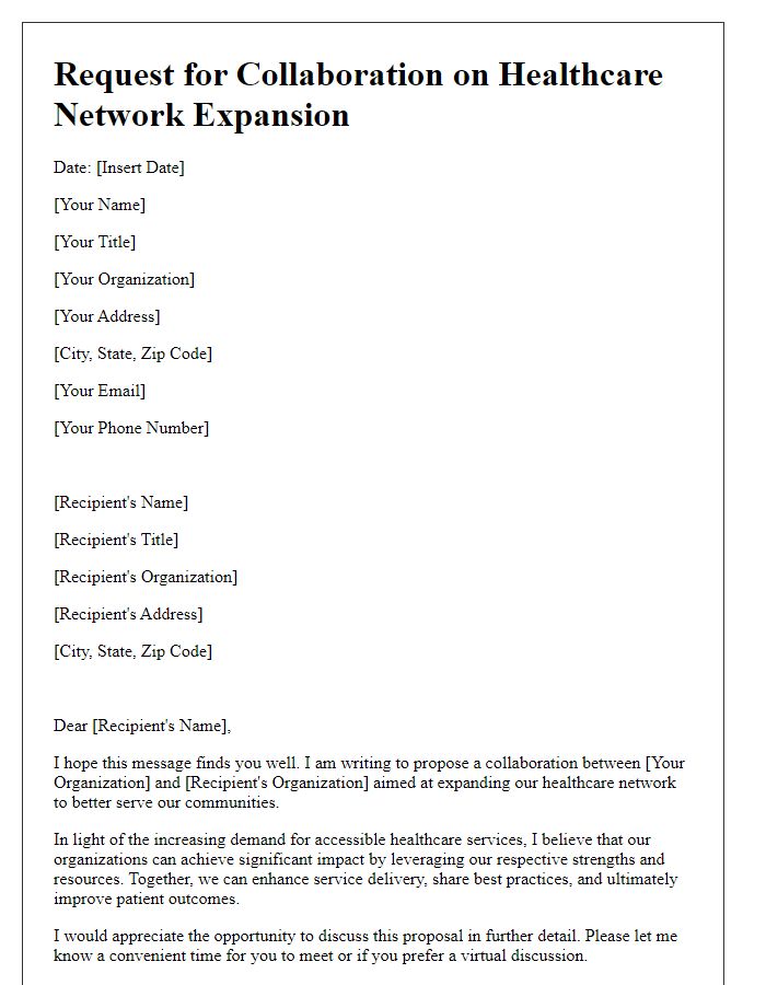 Letter template of request for collaboration on healthcare network expansion