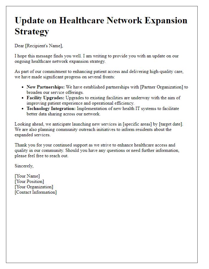 Letter template of update on healthcare network expansion strategy