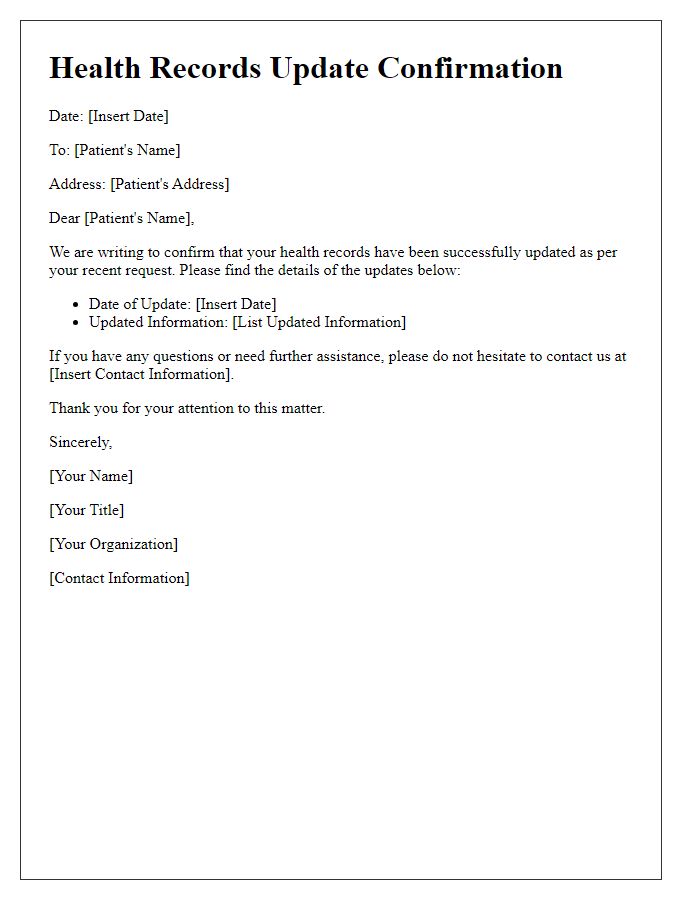 Letter template of health records update confirmation