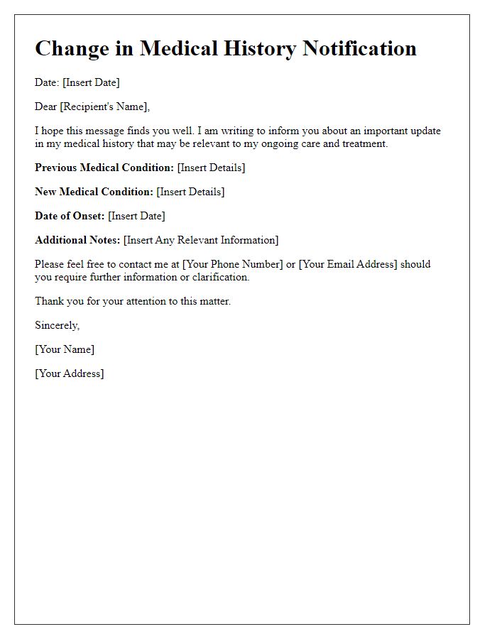 Letter template of inform about changes in medical history