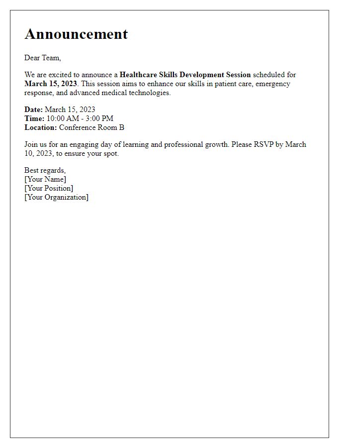 Letter template of announcement for healthcare skills development session