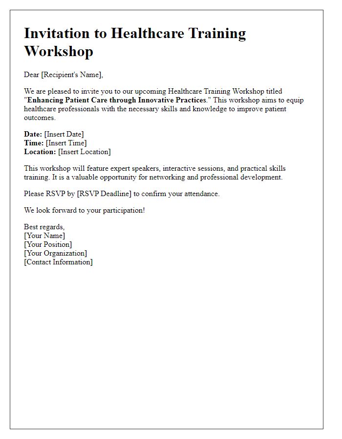 Letter template of invitation to healthcare training workshop