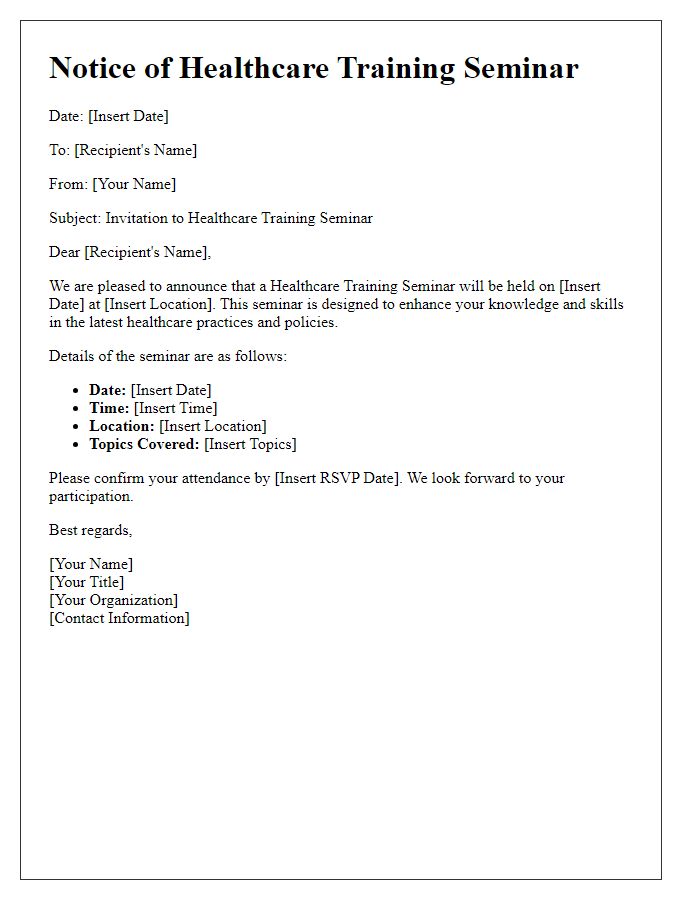 Letter template of notice for healthcare training seminar