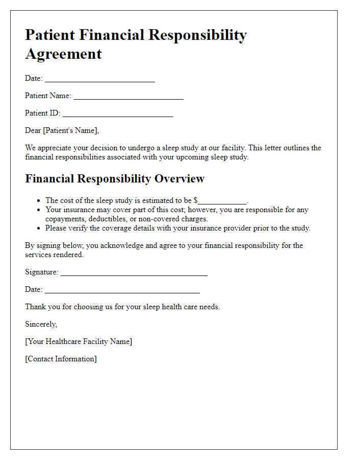 Letter template of patient sleep study financial responsibility