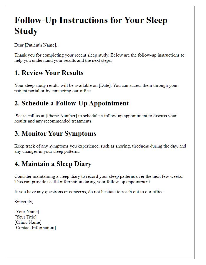 Letter template of patient sleep study follow-up instructions