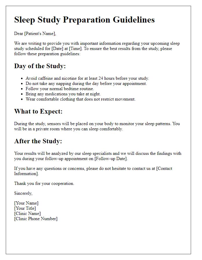 Letter template of patient sleep study preparation guidelines