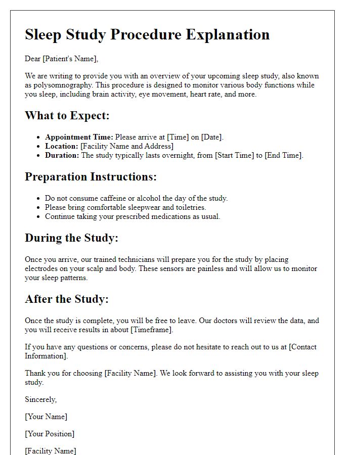 Letter template of patient sleep study procedure explanation