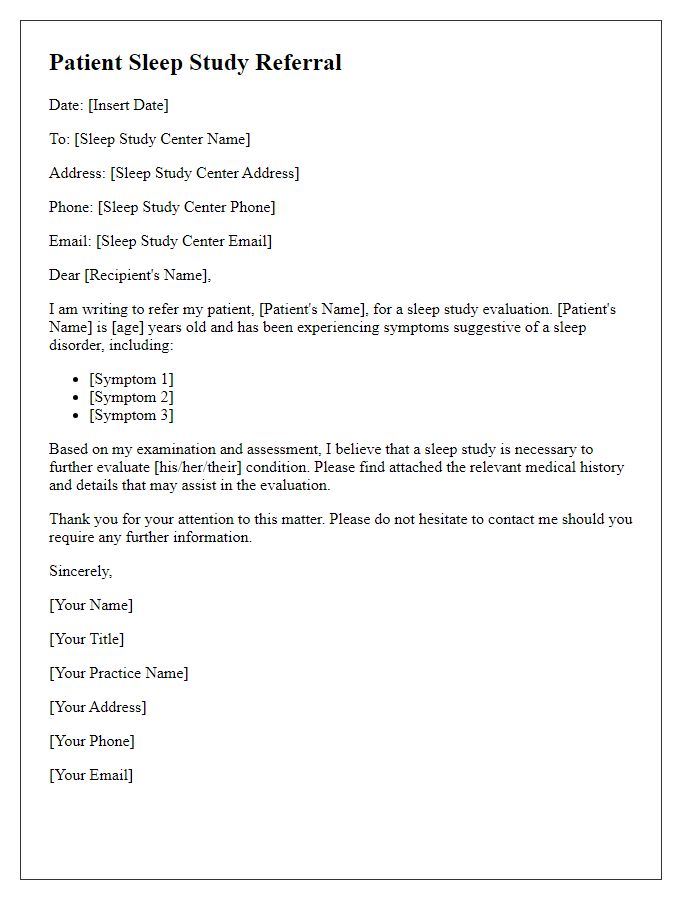 Letter template of patient sleep study referral information