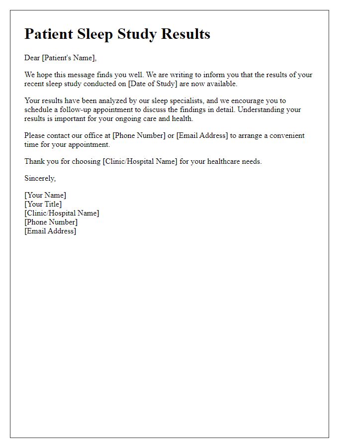 Letter template of patient sleep study results availability