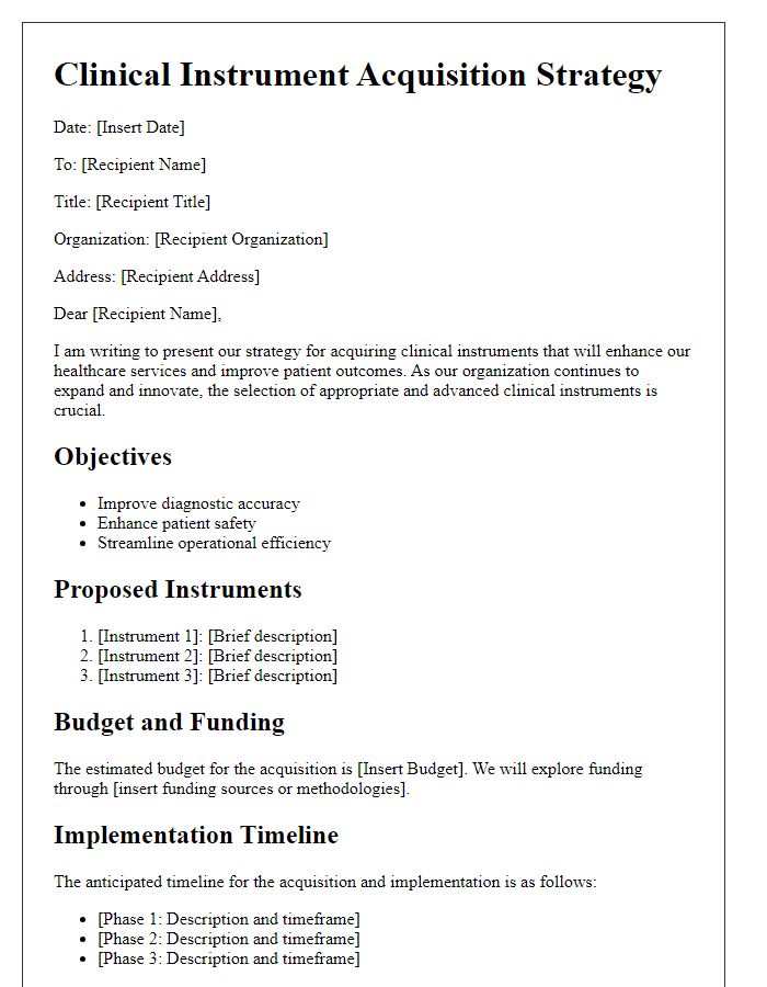 Letter template of clinical instrument acquisition strategy