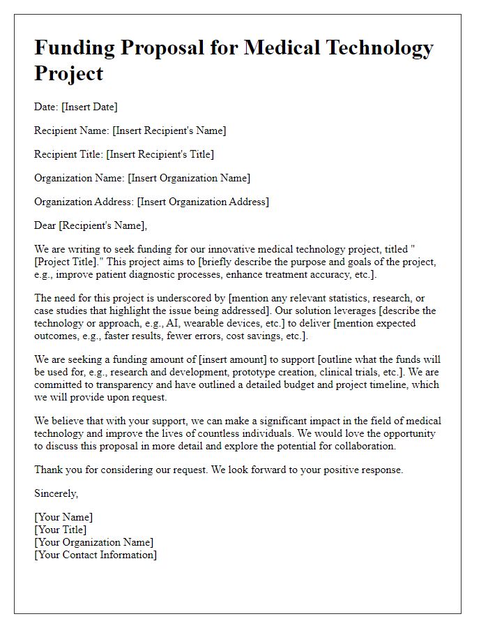 Letter template of medical technology funding proposal