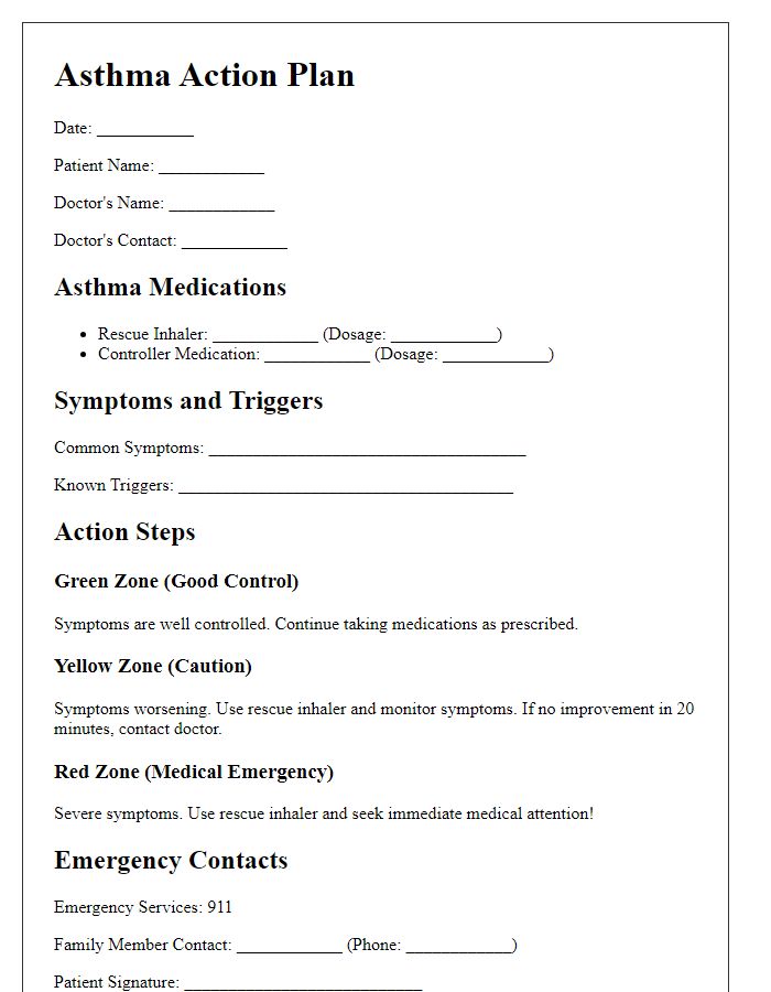 Letter template of asthma action plan creation