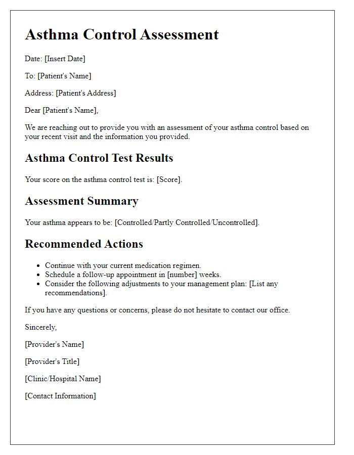 Letter template of asthma control assessment