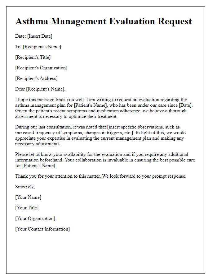 Letter template of asthma management evaluation request