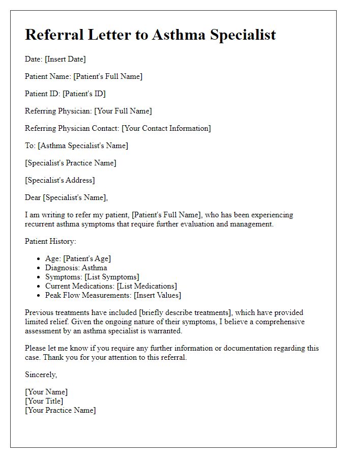 Letter template of asthma specialist referral