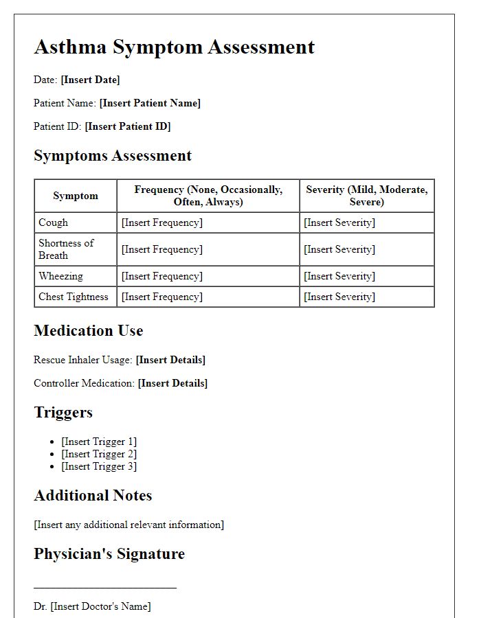 Letter template of asthma symptom assessment